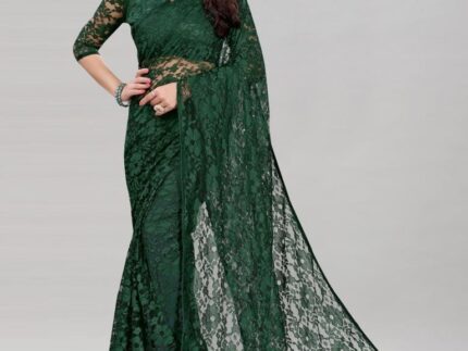 Dark Green Coloured Russel Net Partywear saree