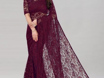Wine Coloured Russel Net Partywear saree