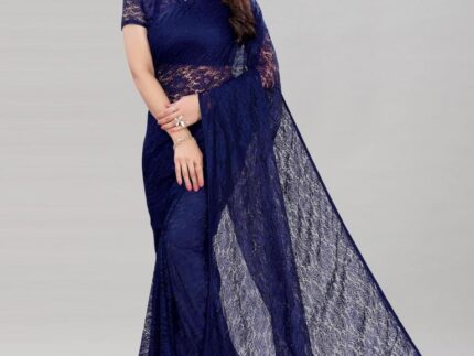 Navy Blue Coloured Russel Net Partywear saree