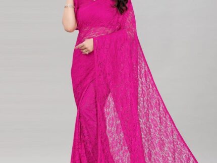 Hot Pink Coloured Russel Net Partywear saree