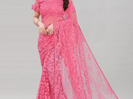 Baby Pink Coloured Russel Net Partywear saree