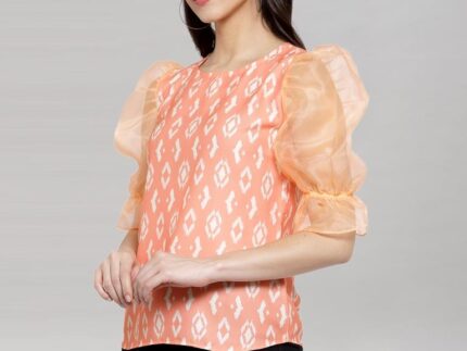 Peach Coloured Summer Cool-Tissue Digital Printed Top