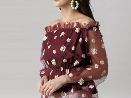 Maroon Coloured Khadi Print Crepe Top