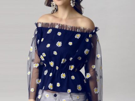 Blue Coloured Khadi Print Crepe Top