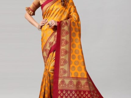 Turmeric Yellow Coloured Poly Silk Printed Saree