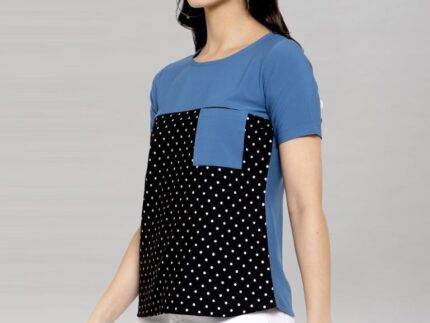 Blue Coloured Crepe Table Printed Top