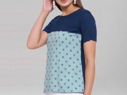 Teal Coloured Rayon Table Print Top