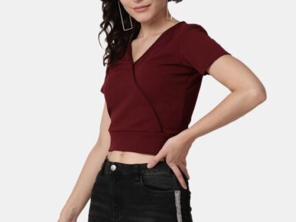 Maroon Colored Lycra Knitted Top