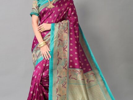 Wine And Beige Silk Saree