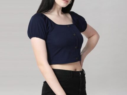 Blue Coloured Lycra Knitted Top