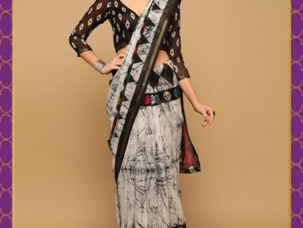 White And Grey Cotton Saree