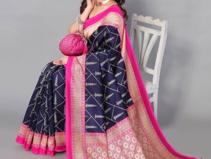 Navy Blue Banarasi Silk Saree