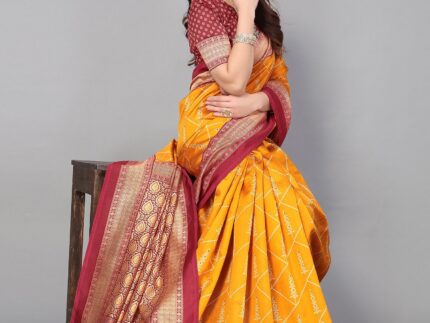 Yellow Banarasi Silk Saree