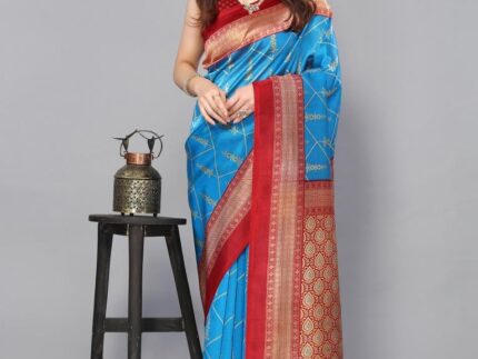 Sky Blue Banarasi Silk Saree