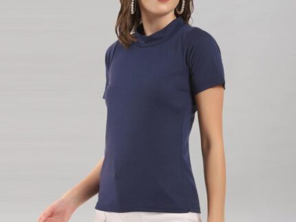 Navy Blue Coloured Lycra Knitted Top