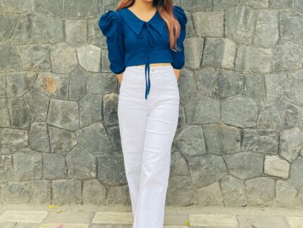 Dark Teal Blue Drawstring Top