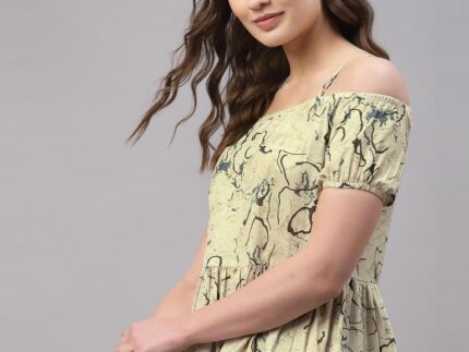 Beige Off Shoulder Gather Top