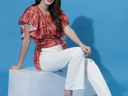 Rust Orange Tire-Up Bell Sleeve Top