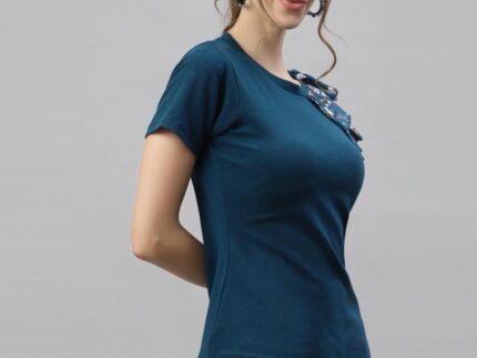 Teal One Side Ruffled Sleeve Top