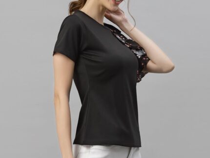 Black One Side Ruffled Sleeve Top