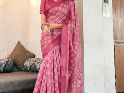 Dusty Pink Silk Printed Saree