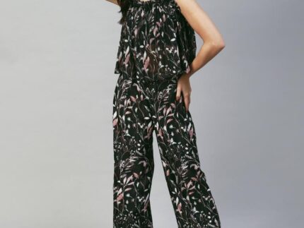 Black printed Strappy Pyjama Set