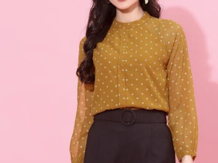 Mustard Yellow Raglan Sleeve Formal Top