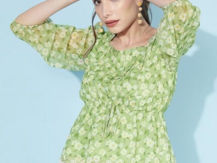 Green Ruched Pleated Top