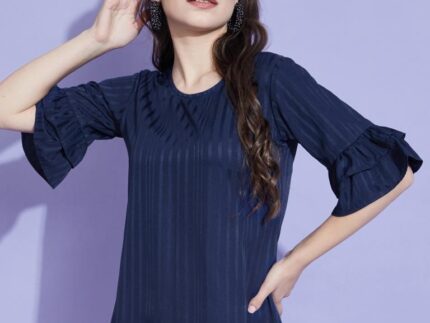 Dark Blue Bell Sleeve Top