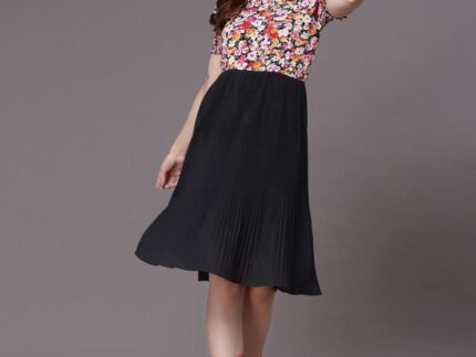 Multi Polyester Printed A-Line Dress