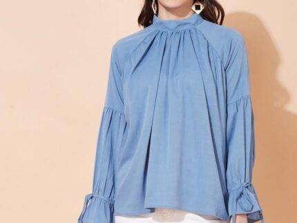 Sky Blue Braided Neck Top