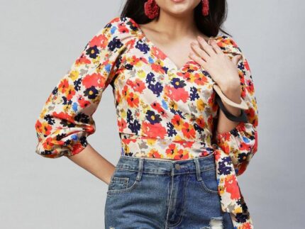 Multicoloured Floral Knotted Top