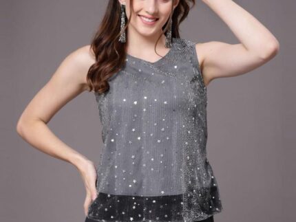 Grey Sparkling Sequinned Top