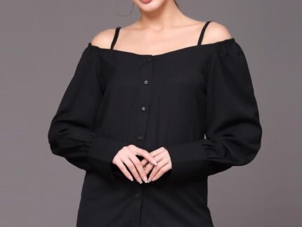 Black Cuffed Sleeves Top