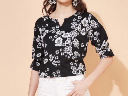 Black Floral Printed Top
