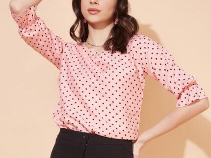 Peach Elastic Sleeve Top