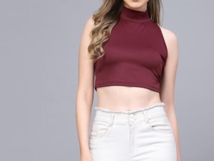 Maroon High Neck Top