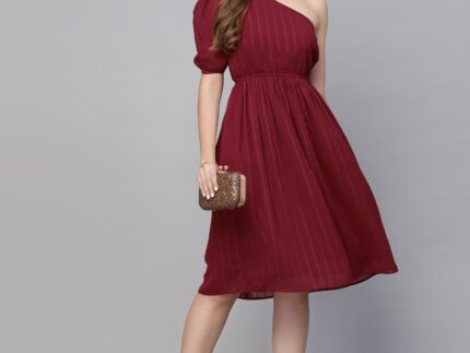 Red Chiffon One shoulder  Dress