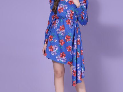 Blue Asymmetric mini Bodycon Dress