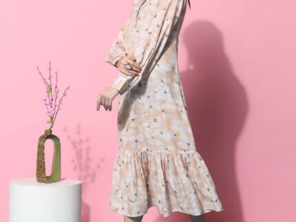 Beige Patterned Shirt Dress