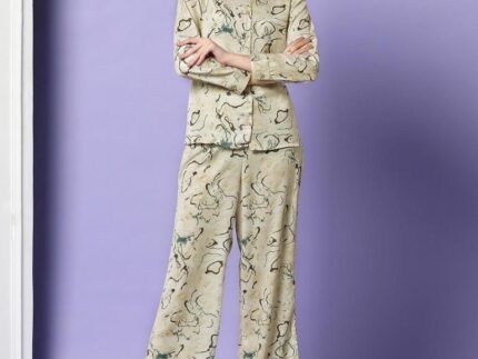 Beige Embroidery Cotton Co-ord Set