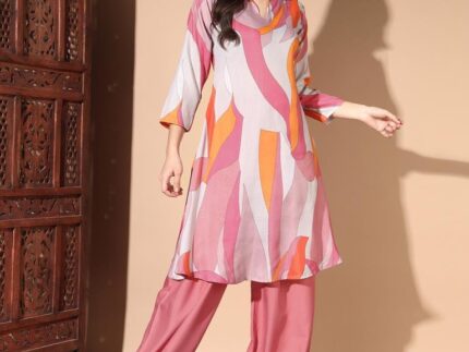 Beige Cotton Printed Co-ord Set