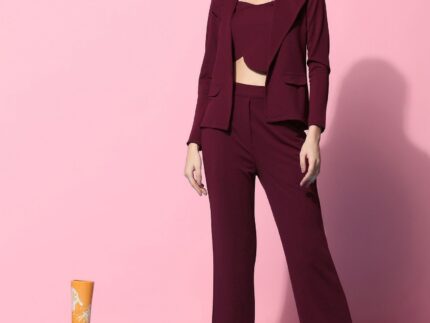 Maroon Blazer Style Co-ord Set