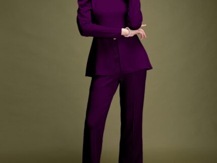 Purple Puff Sleeve Solid Co-Ords Set