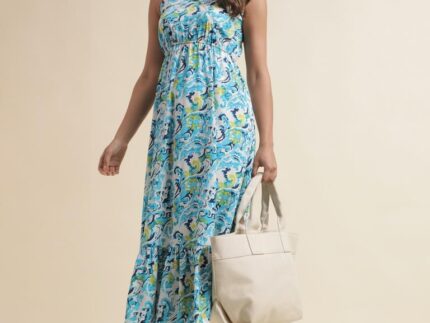 Sky Blue Printed Flared Dress