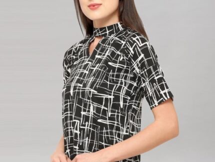 Black And White Coloured Printed Crepe Top