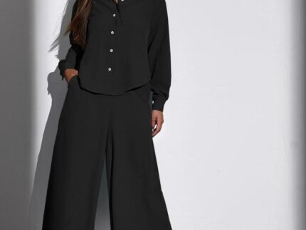 Black Polyester Plain Co-ord Set