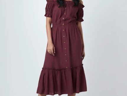 Maroon Plain Flared Dress