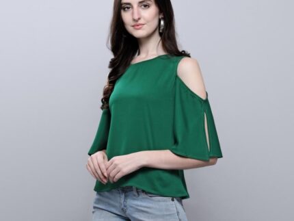 Glorious Dark Green Coloured Dyed Crepe Tops