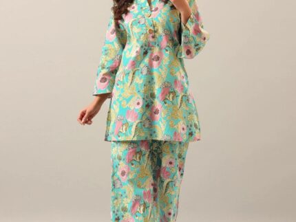 Light Turquoise Printed Rayon Co-ord Set
